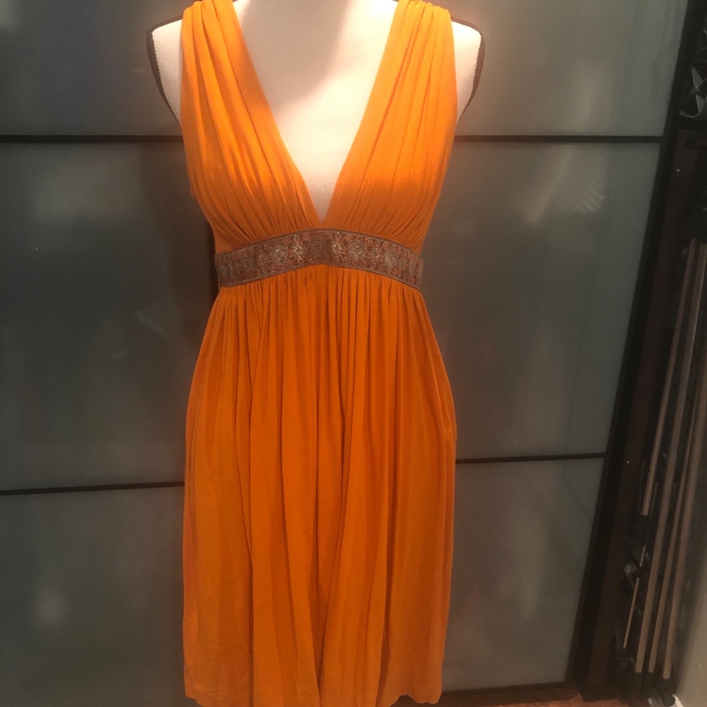 Nicole Miller Orange V neck goddess dress